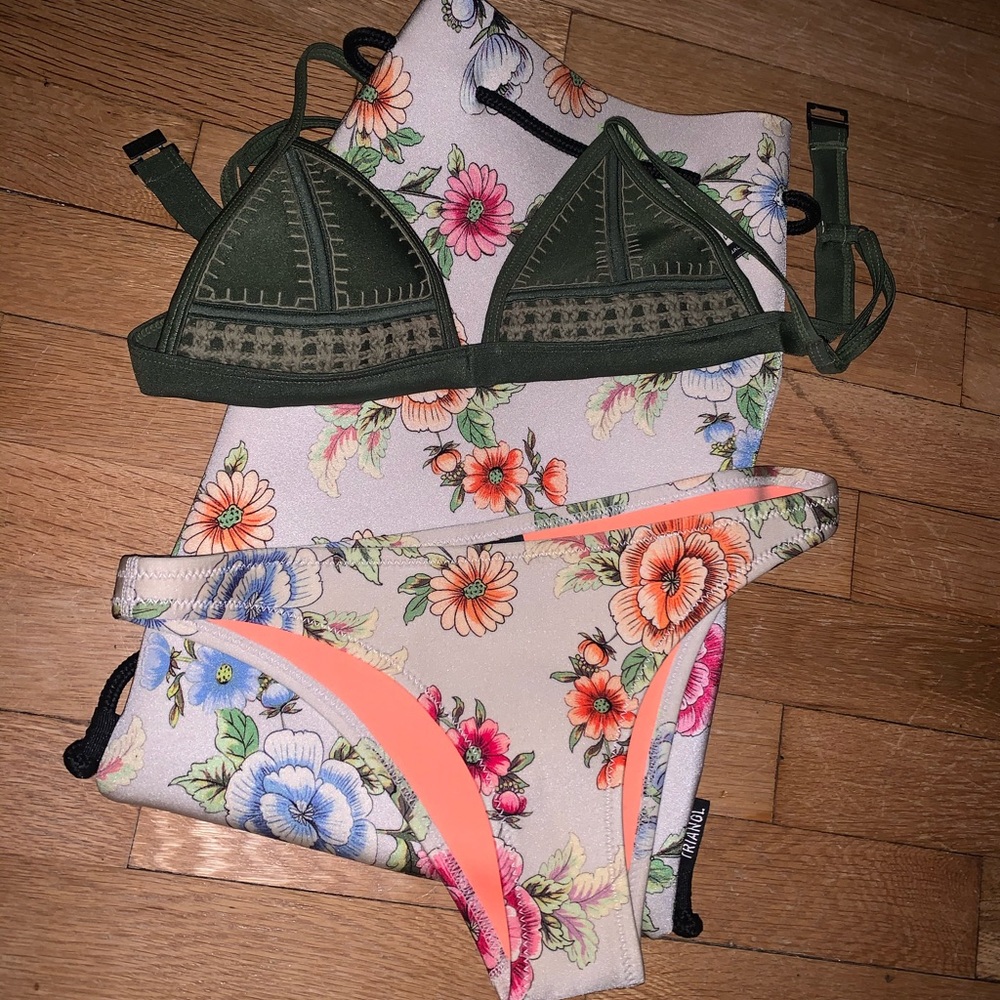 Foral Triangl Bikini Set and Bag